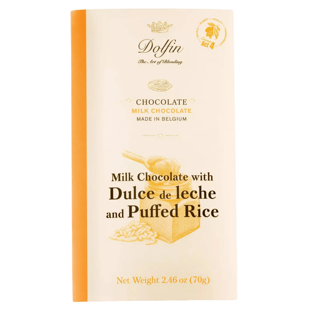 Dolfin Milk Chocolate with Dulce de Leche and Puffed Rice - ChocolateHunt