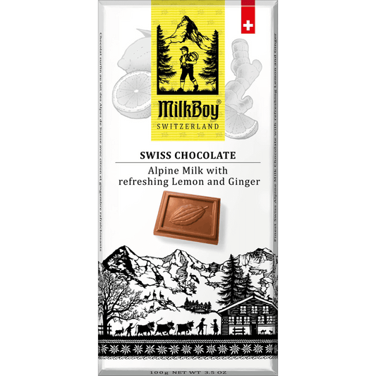Milkboy Swiss Chocolate Alpine Milk with refreshing Lemon and Ginger - ChocolateHunt