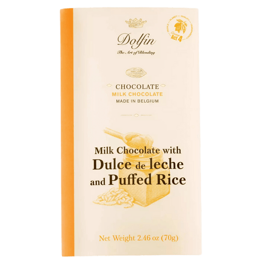 Dolfin Milk Chocolate with Dulce de Leche and Puffed Rice - ChocolateHunt