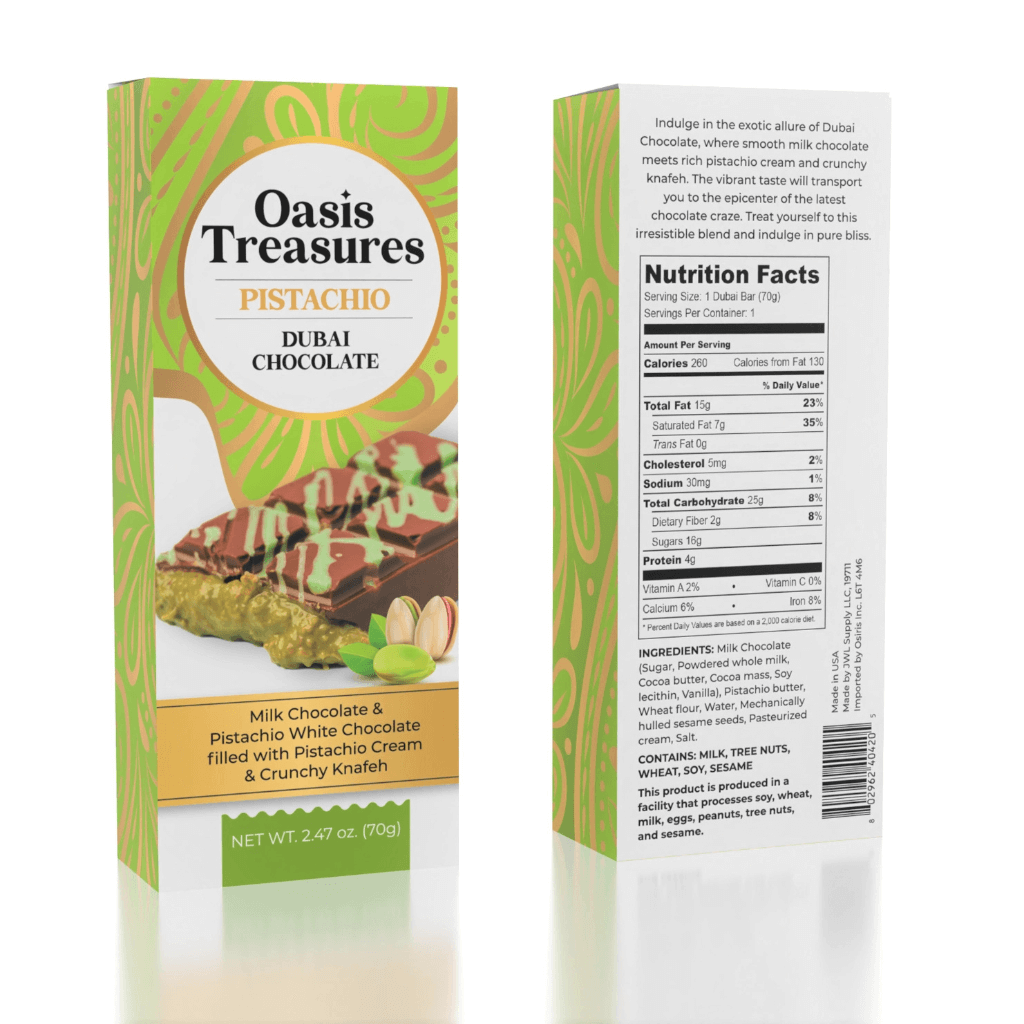 Oasis Treasures Pistachio Dubai Chocolate Mini Bar - ChocolateHunt